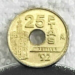 Circulated 1992 Spanish '92 Sevilla Pesetas Espana 25PTAS Coin!!